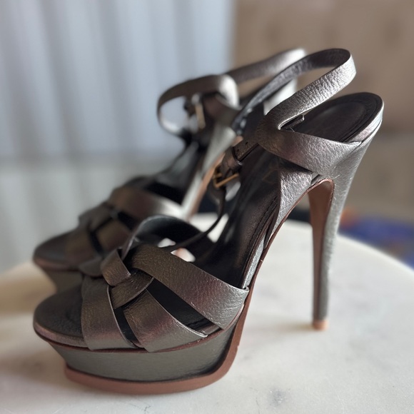 Ysl Saint Laurent Metallic Leather Tribute Sandals 36 - Picture 9 of 15